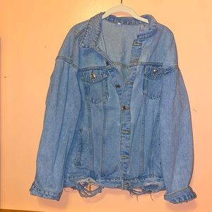Distressed Oversized Jean Jacket, Size M
